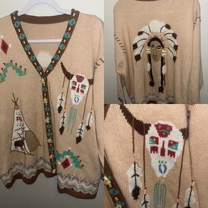 VNTG 90’s storybook knits Indian boho cowgirl native southwest cardigan…